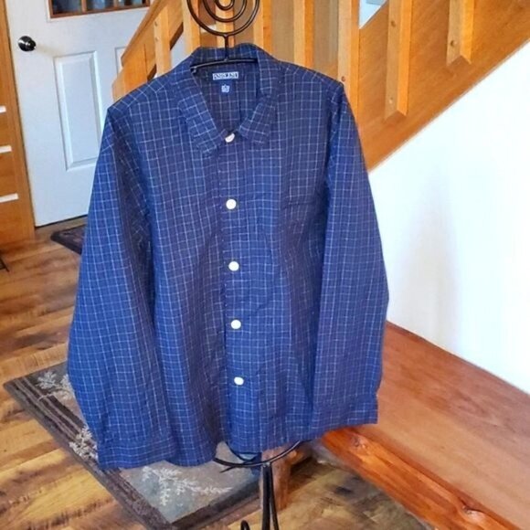 Lands' End Blue Plaid Button Down Top w Pocket & Elastic Waist w Sz L Pajama Set - Picture 1 of 16